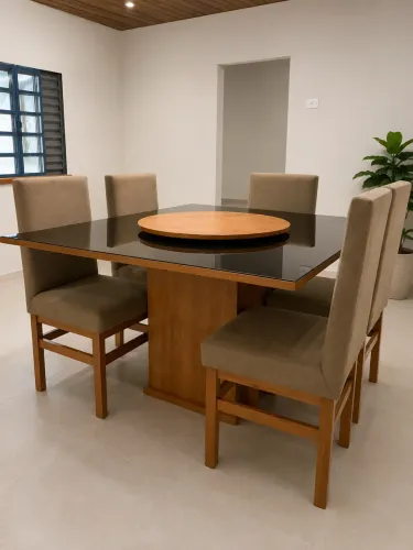 Mesa de 6 lugares com tampo giratório