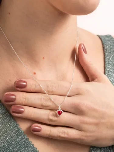Colar de Prata 925 Ponto de Luz Coração Vermelho
