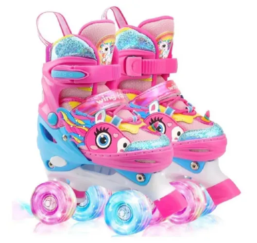 PATINS QUAD COM LED, RODAS DE SILICONE E ROLAMENTO.