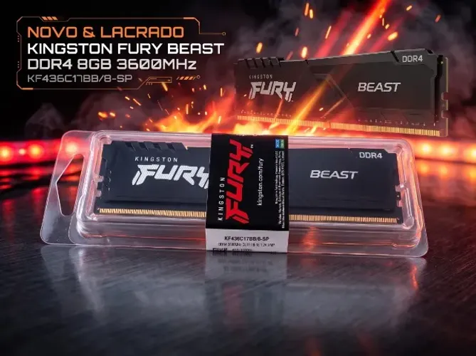 Memória RAM Kingston FURY Beast 8GB DDR4 3600MHz - Nova Lacrada!