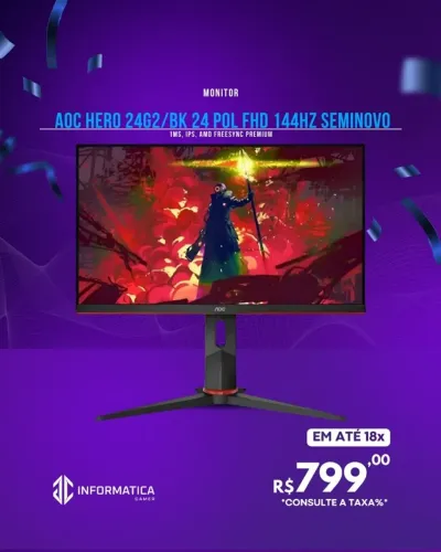 MONITOR AOC HERO 24G2/BK 24 POL FHD 144HZ SEMINOVO