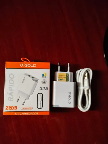 Kit Carregador Rápido a'Gold 3.1A 2 USB + Cabo iOS Lightning - ANATEL