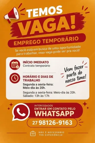 Vaga de Emprego Temporário - Início Imediato