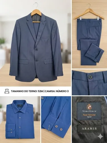 Kit social masculino premium - Terno Via Veneto + Camisas Aramis e Vila Romana