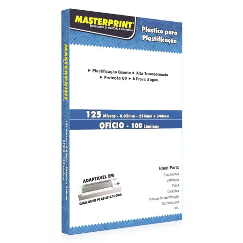 Plástico para Plastificação Ofício 125 Micras - 100 lâminas