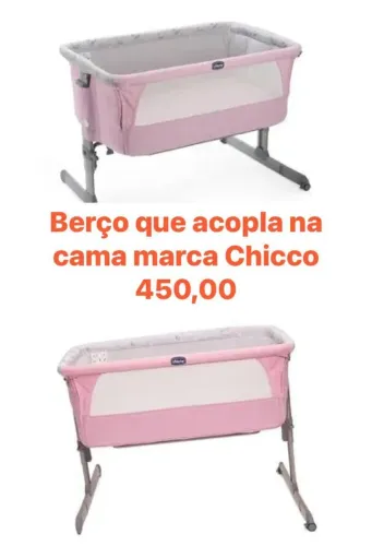 Berço que acopla a cama marca Chicco. Cor rosa.