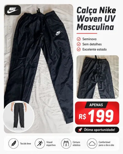 Calça Nike Woven UV Masculina Preta - Seminova e Sem Detalhes