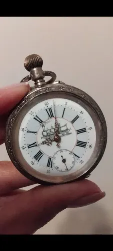 Relógio de bolso a corda em prata 100% funcionando trem europeu antigo 