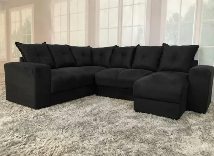 Sofá de Canto Alice com Chaise Suede AL Móveis Preto - Entrega Rápida! 