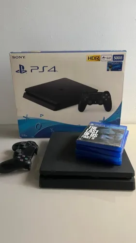 PlayStation 4 Slim 500GB + Controle + 4 Jogos + Caixa (Perfeito Estado)