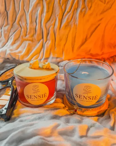 KIT 2 velas artesanais - Rosa diamante e Azul Serenidade