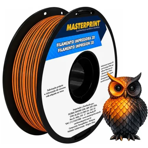 Filamento 3D PLA Silk Dual Color Laranja e Preto 1kg 1.75mm Hyper Speed - Masterprint