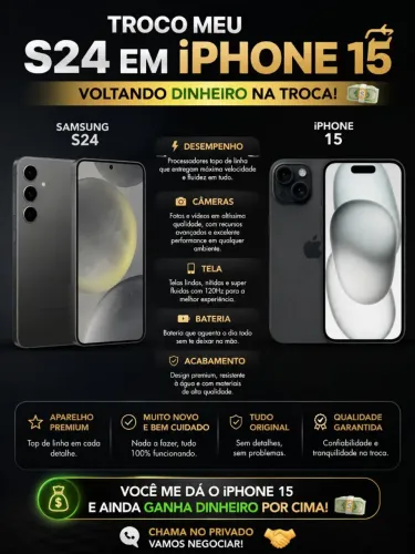 LEIA DESCRIÇÃO TROCO ou vendo S24 em iphone 15,14, 14 pro e ainda volta minha