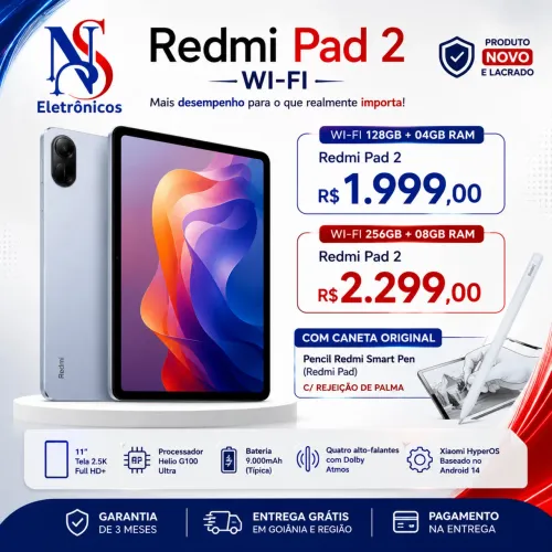 Tablet Redmi Pad 2 128/04 R$1999,00 E 256/08 R$2299,00 Com Caneta Original