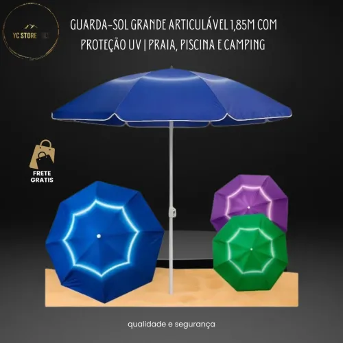 Guarda-Sol Grande Articulável 1,85m com Proteção UV | Praia, Piscina e Camping