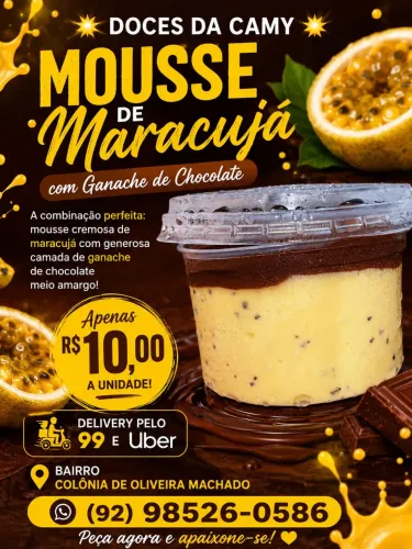 Mousse de maracujá com ganache de chocolate 