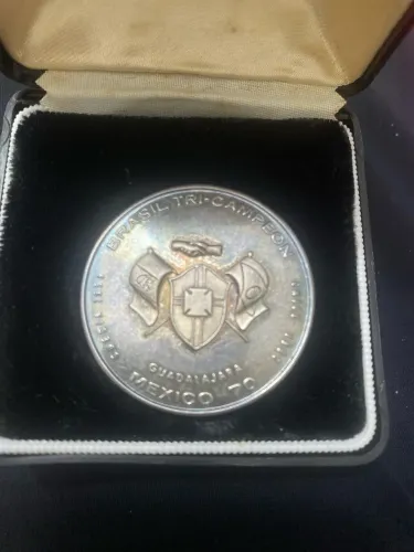[Raridade] Medalha Comemorativa Prata - Brasil Tri 1970 e Pelé (Com Estojo Original)
