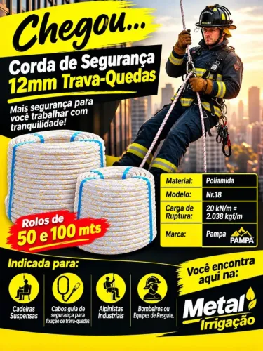 Corda Segurança Bombeiro Trava-quedas - Rapel - Alphinista - 12mm Nr.18 (100mts)