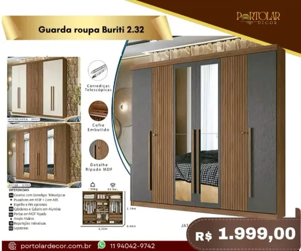 Guarda Roupa Buriti 2.32, a pronta entrega
