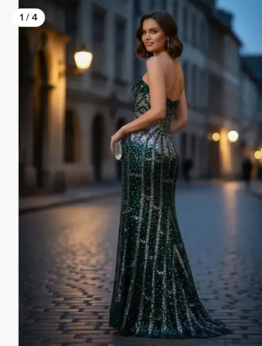 Vestido de festa longo verde com paetês