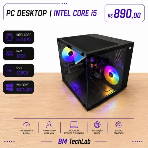 PC Desktop Intel Core i5 | 16GB RAM | SSD 128GB | Windows Instalado | Gabinete Gamer RGB