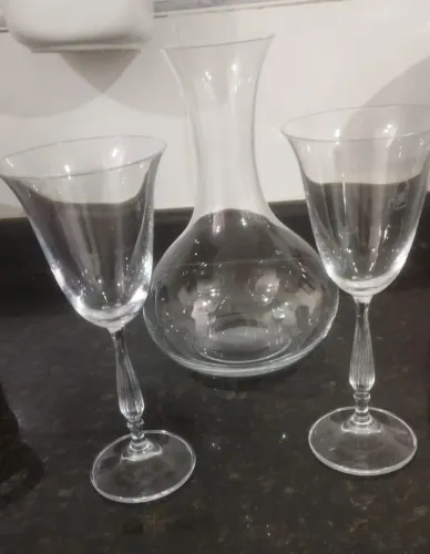 DECANTER + 2 TAÇAS CRISTAL BOHEMIA LINHA FRAGATA