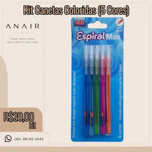 Kit Canetas Coloridas (5 Cores)