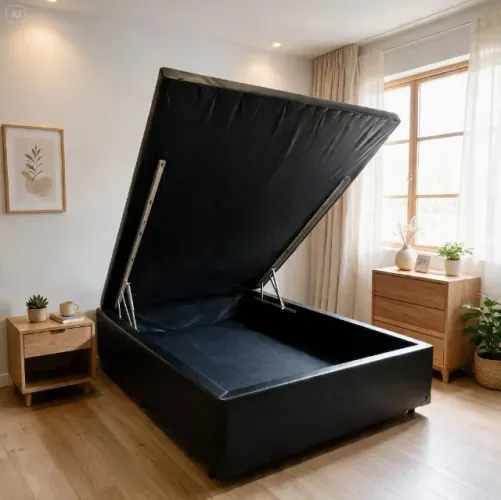 Cama Box Baú Casal 1,38x1,88 Inteiriço Pistão a Gás Corino Caramelo