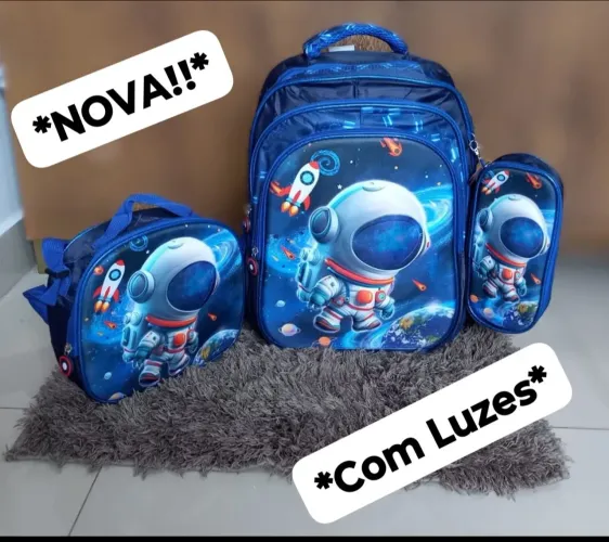 Kit mochila lancheira térmica e estojo