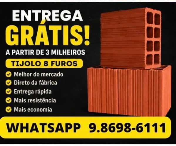 Venda de Tijolos 8 Furos de Fábrica / Recife e região Frete Grátis