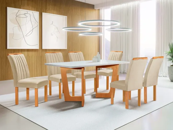 Mesa de Jantar Dubai com 04 Cadeiras - 100% MDF com Vidro Laqueado