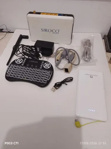 KIT: Modem Siroco + Mini Teclado bluetooth Sem uso + Power Bank 10.000mAh + Fontes e cabos