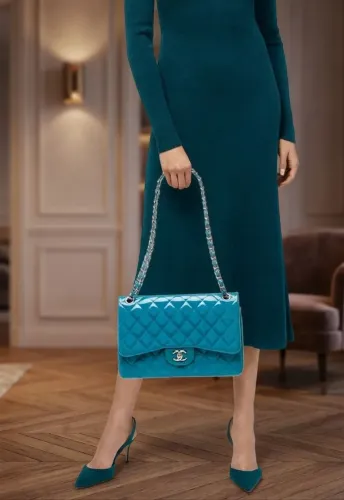 Bolsa Chanel Classic Flap em Verniz Turquesa