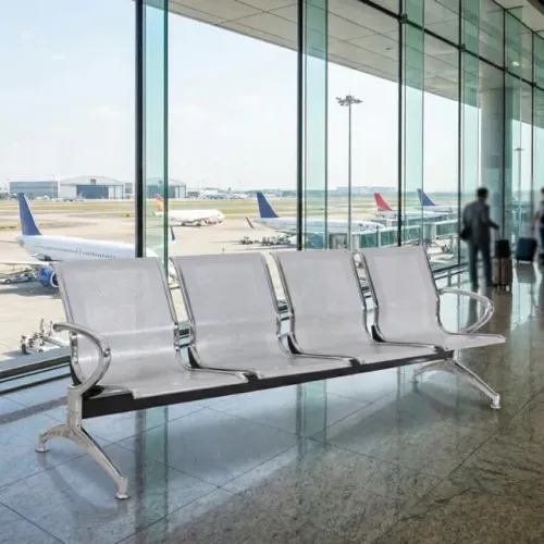 Longarina Aeroporto 4 Lugares Cromada Estrutura Reforçada Conforto Espera Premiu Top 33109