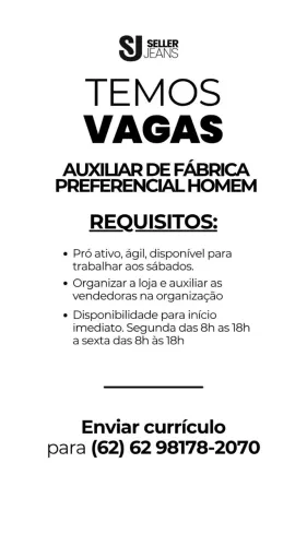 Contrata-Se auxiliar de fábrica