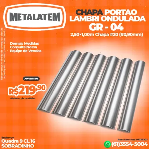 Chapa Portao Lambri Ondulada GR-04 2,50x1,00m #20 (#0,90mm)