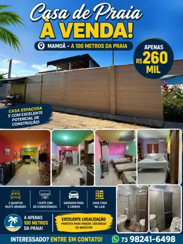 Casa de Praia a 100 metros do Mar, Para morar ou investir e uma boa opção