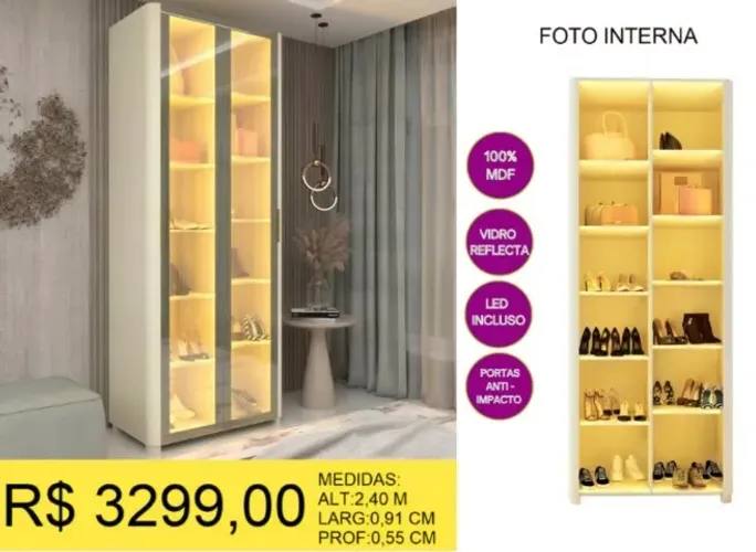 MULTIUSO ESPELHADA COM LED A PRONTA-ENTREGA 