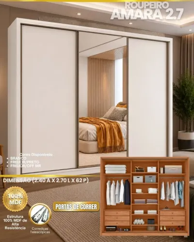 Promoção GUARDA ROUPA CASAL COM ESPELHO MONTAGEM NA HORA 