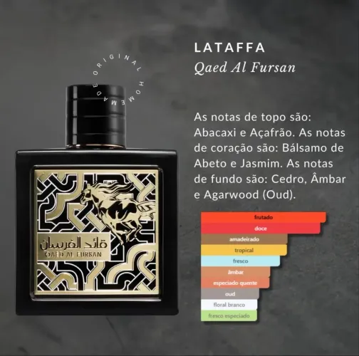 Perfume Árabe Qaed Al Fursan Lattafa Eau de Parfum EDP 90ml