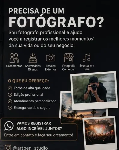 Fotógrafo para Eventos, Ensaios e Fotos Profissionais 