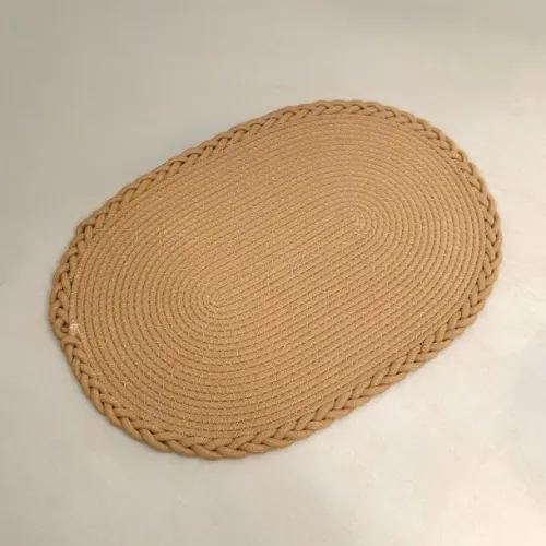Tapete Capacho Oval Trançado com Corda de Algodão Bege Areia (NOVO)