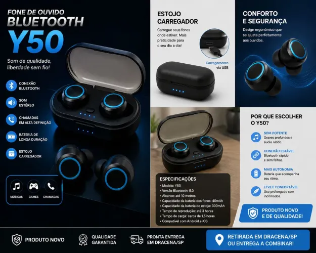 ? FONE BLUETOOTH Y50 - QUALIDADE E PREÇO BAIXO! ?