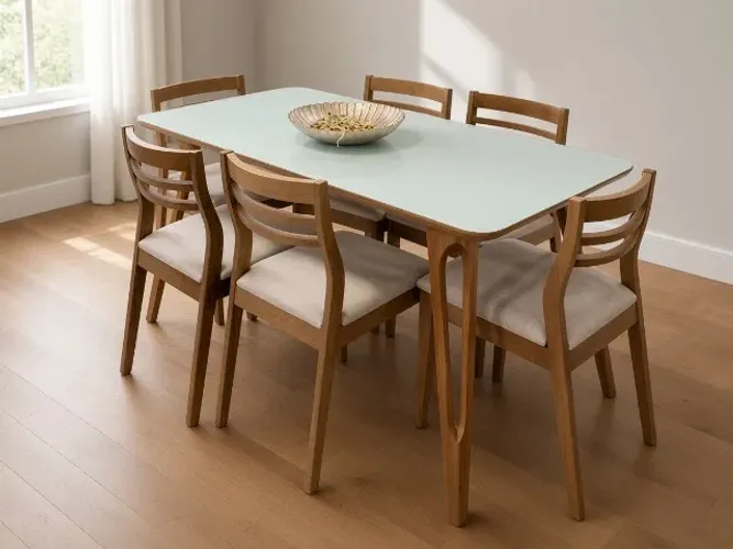 Mesa Jasmin 1,60m c/ 6 Cadeiras Madeira Maciça (NOVO A PRONTA ENTREGA)