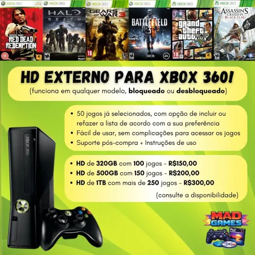 HD Externo para XBOX 360 LOTADO de jogos!