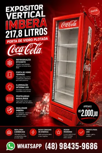 Expositor Vertical Imbera 217,8 Litros Porta de Vidro Coca-Cola