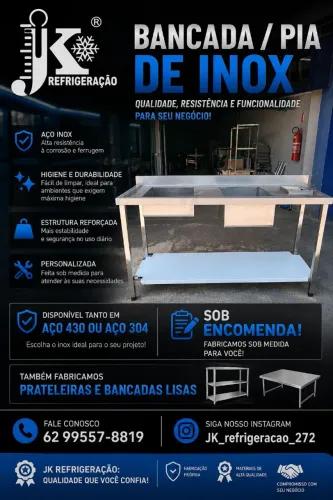 Mesas pias e prateleiras inox