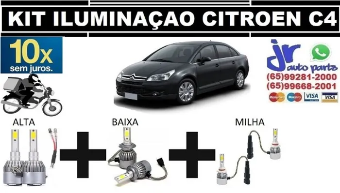 Kit Lampada Ultra LED (Alta/Baixa/Milha) Citroen C4 6000K 12V 24V