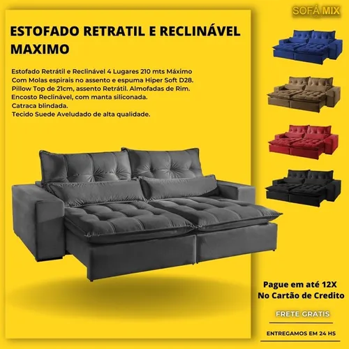 SOFA RETRATIL RECLINÁVEL MÁXIMO PLUS 2,50 mts