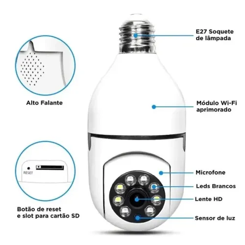 Câmera de Segurança wi-fi com Visão noturna microfone e auto falante.